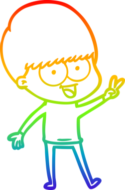 gökkuşağı gradyan çizimi mutlu çizgi film çocuğu bir insan tarafından çizilmiş