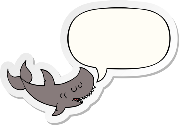 Bir insan tarafından çizilmiş balon etiketli çizgi film köpekbalığı.