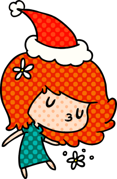 Bir insan tarafından çizilmiş Kawai kızının el çizimi Noel karikatürü.