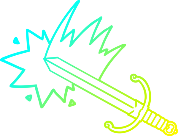 Bir insanın çizdiği sallanan karikatür kılıcının soğuk eğimli çizgisi.