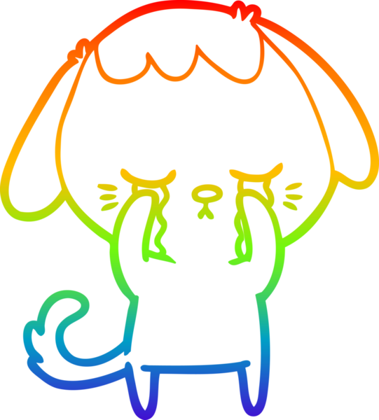 Gökkuşağı gradyan çizimi bir insan tarafından çizilmiş şirin bir köpek yavrusu ağlama çizgi filmi