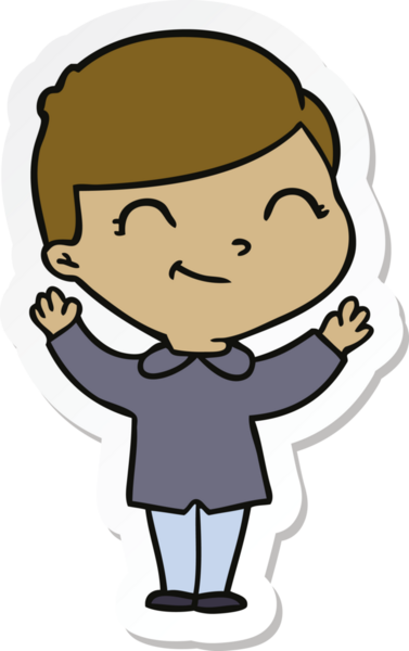 Bir insan tarafından çizilmiş gülümseyen bir çizgi film çocuğunun çıkartması.