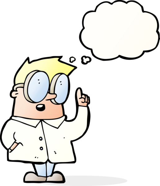 Bir insan tarafından çizilmiş düşünce baloncuğu olan çizgi film bilim adamı.