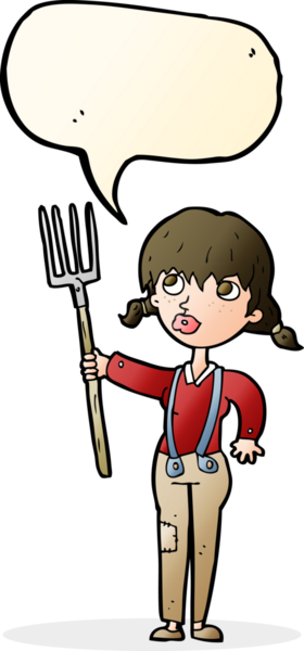 Bir insan tarafından çizilmiş konuşma balonu olan çiftçi kız.