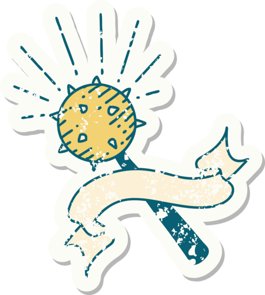 Bir insanın çizdiği eski dövme stili ortaçağ topuzu çıkartması.