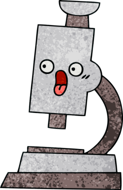 Bir insan tarafından çizilmiş mikroskobun retro grunge desen karikatürü