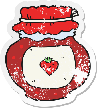 Bir insan tarafından çizilmiş reçel kavanozunun gerilimli retro etiketi.