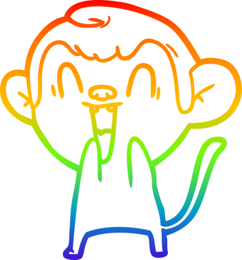 Gökkuşağı gradyan çizgi çizimi bir insan tarafından çizilmiş gülen maymun