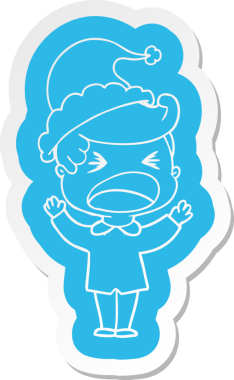 Bir insan tarafından çizilmiş Noel Baba şapkası giyen bağıran bir adamın garip çizgi film çıkartması.