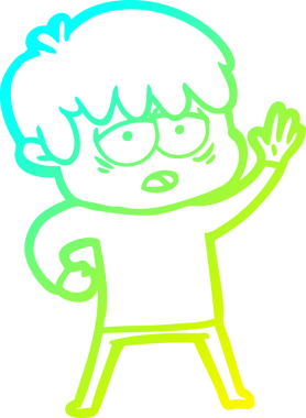 Bir insan tarafından çizilmiş, bitkin bir çocuğun soğuk çizgi çizimi.