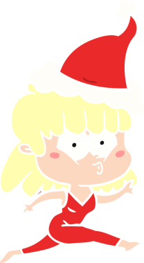 Bir insan tarafından çizilmiş Noel Baba şapkası takan bir kadının el çizimi düz renk çizimi.