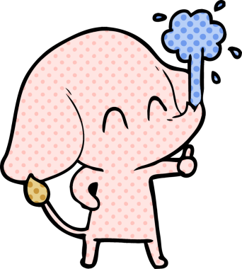 Bir insan tarafından çizilmiş su püskürten sevimli bir fil.