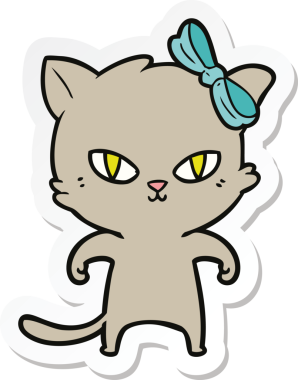 Bir insan tarafından çizilmiş şirin bir çizgi film kedisinin çıkartması.