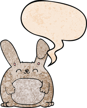 Konuşma baloncuklu çizgi film tavşanı insan tarafından çizilmiş.