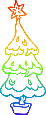 Bir insan tarafından çizilmiş karlı bir Noel ağacının gökkuşağı gradyan çizimi