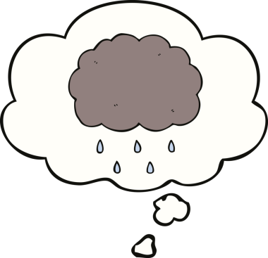 Bir insan tarafından çizilmiş düşünce baloncuğuyla yağmur yağıyor.