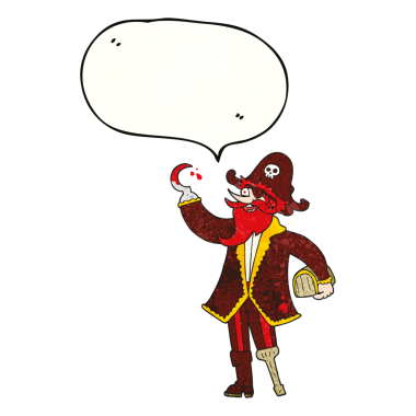 Serbest konuşma balonu insan tarafından çizilmiş karikatür korsan kaptanı.