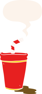 bir insan tarafından çizilmiş, konuşma baloncuklu karikatür soda bardağı.