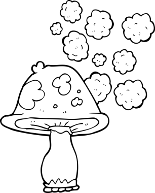 Bir insan tarafından çizilmiş siyah beyaz mantar.