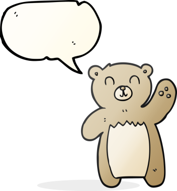 Bir insan tarafından çizilmiş serbest konuşma balonu karikatürü oyuncak ayısı.