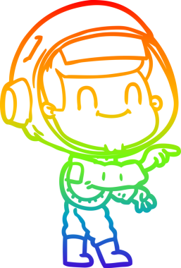 Gökkuşağı gradyan çizgisi çizimi mutlu bir astronot insan tarafından çizilmiş.