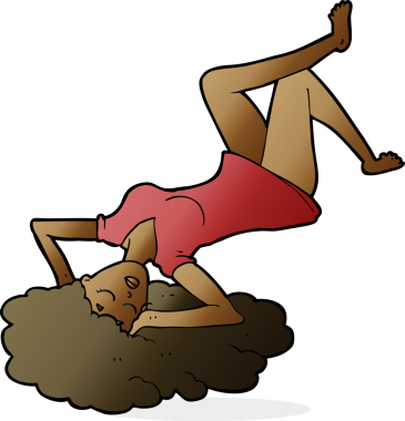 Çizgi filmdeki kadın bir insan tarafından çizilmiş yerde yatıyor.