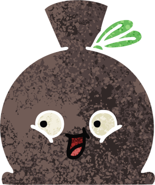 Bir insan tarafından çizilmiş bir çuvalın retro illüstrasyon tarzı karikatürü