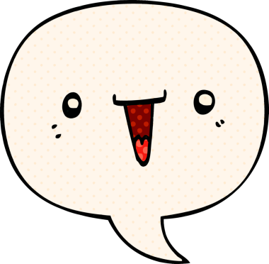 Bir insan tarafından çizilmiş çizgi roman tarzında konuşma baloncuğu olan şirin bir çizgi film yüzü.