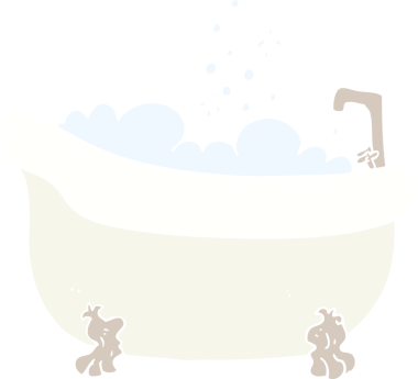 Bir insan tarafından çizilmiş su dolu küvetin düz renk çizimi