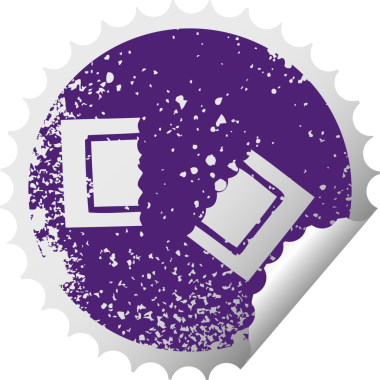 Bir insan tarafından çizilmiş sinema biletinin sıkıntılı, dairesel soyma etiketi.