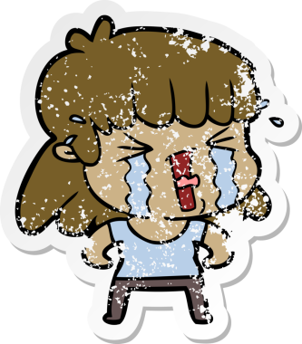 Bir insan tarafından çizilmiş göz yaşları içindeki bir karikatür kadının sıkıntılı çıkartması.