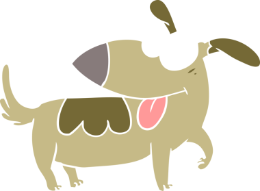 Bir insan tarafından çizilmiş düz renkli çizgi film mutlu köpek.