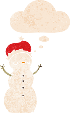 Düşünce baloncuklu kardan adam grunge sıkıntılı retro desenli bir insan çizimi