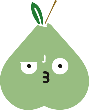 Bir insan tarafından çizilmiş yeşil bir armutun düz renkli retro karikatürü