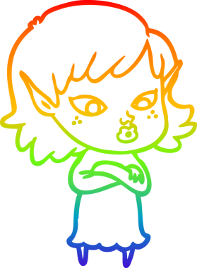 Gökkuşağı gradyan çizgisi bir insan tarafından çizilmiş güzel bir elf kızı çizimi