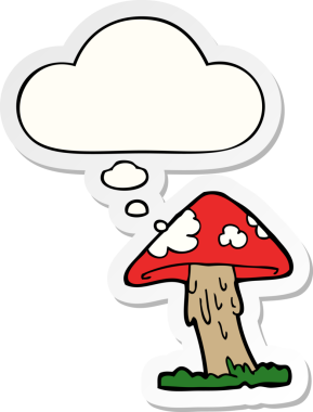 Düşünce baloncuklu mantar insan tarafından çizilmiş bir çıkartma.