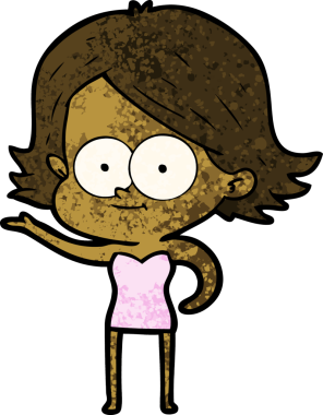 Bir insan tarafından çizilmiş mutlu çizgi film kızı.