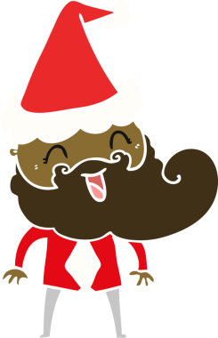 Bir insan tarafından çizilmiş Noel Baba şapkası giyen mutlu sakallı bir adamın el çizimi.