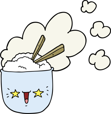 Bir insan tarafından çizilmiş tatlı çizgi film sıcak pirinç kasesi.