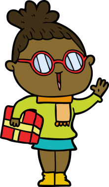 Bir insan tarafından çizilmiş gözlüklü bir karikatür kadın.