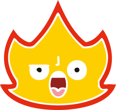 Bir insan tarafından çizilen ateşin düz renkli retro karikatürü