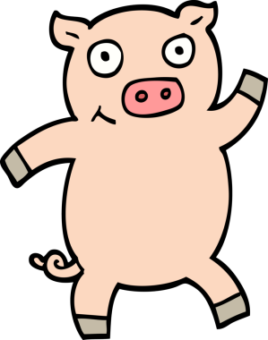 Bir insan tarafından çizilmiş el çizimi karikatür dans eden domuz.