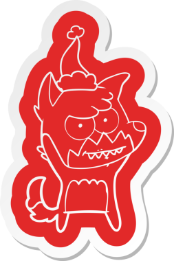 Bir insan tarafından çizilmiş Noel Baba şapkası giymiş sırıtan tilki çıkartması.