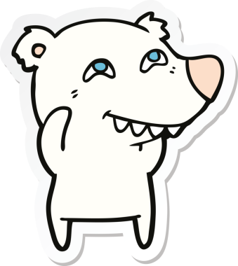 Bir insan tarafından çizilmiş dişleri gösteren karikatür kutup ayısı etiketi.