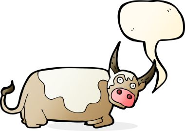 Bir insan tarafından çizilmiş konuşma balonlu çizgi film boğası.