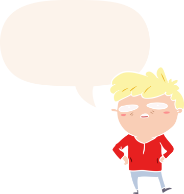 bir insan tarafından çizilmiş retro tarzı konuşma balonu olan sabırsız bir karikatür adamı.