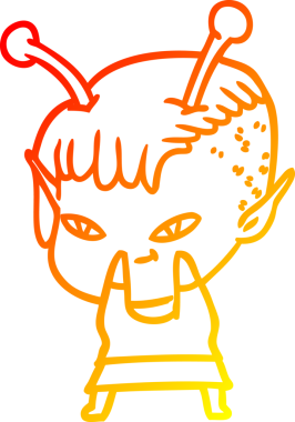 Bir insan tarafından çizilmiş sevimli bir uzaylı kız çizgi çizimi.