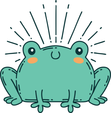 Bir insan tarafından çizilmiş geleneksel dövme stili mutlu kurbağanın çizimi