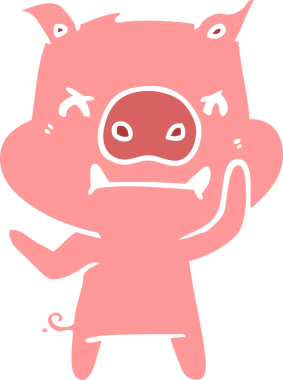 Bir insan tarafından çizilmiş kızgın düz renkli çizgi film domuzu.