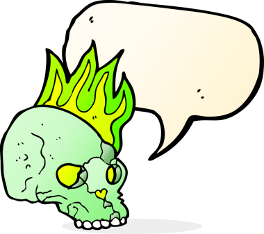 Bir insan tarafından çizilmiş konuşma baloncuğu olan karikatürümsü kafatası.